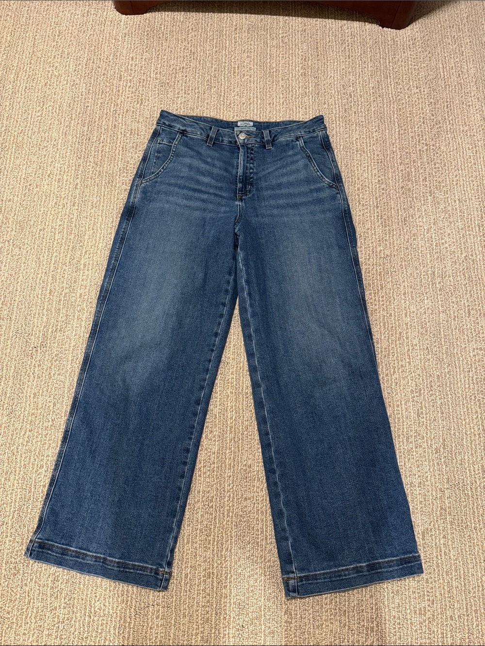 High-Rise Wide Leg Trouser Jeans in Medium Blue Denim